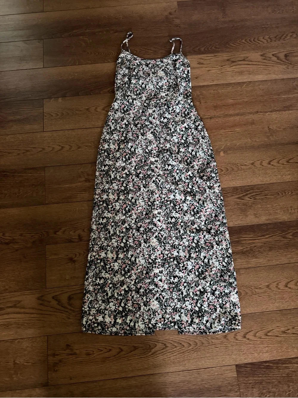 Abercrombie & Fitch Black Floral Slip Dress with Pink and White Accents